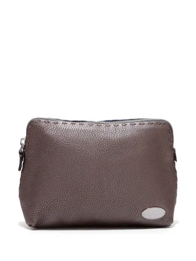 Pre-owned Fendi Selleria Leather Pouch In Brown