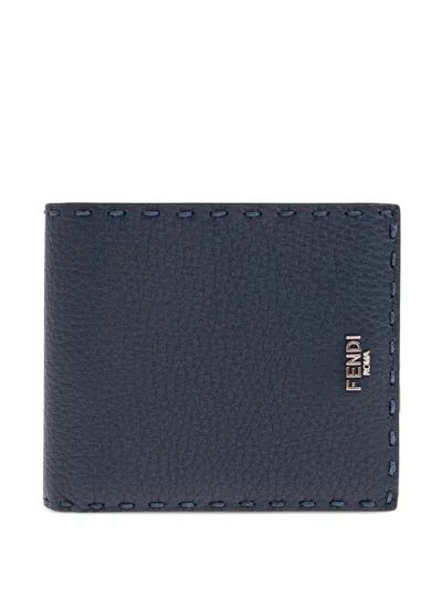 Fendi Selleria Leather Wallet In Blue