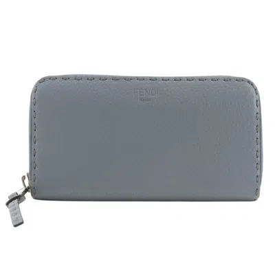 Pre-owned Fendi Selleria Light Blue Leather Long Wallet (bi-fold) ()