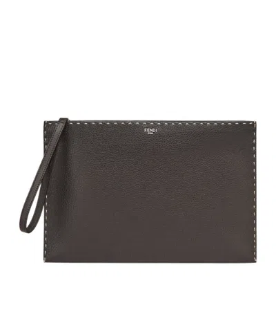 Fendi Selleria Medium Flat Handbag In Black