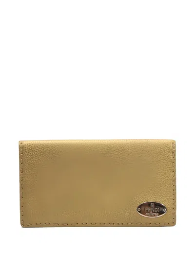 Pre-owned Fendi Selleria Metallic Leather Wallet In Neutral