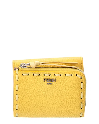 Fendi Selleria Micro Leather Trifold Wallet In Yellow