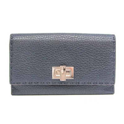 Pre-owned Fendi Selleria Navy Leather Wallet  ()