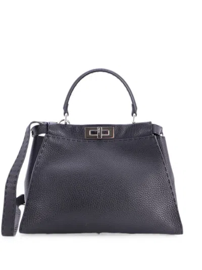 Pre-owned Fendi Selleria Peekaboo Bag Leather Medium Satchel In Black
