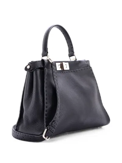 Pre-owned Fendi Selleria Peekaboo Bag Leather Medium Satchel In Black