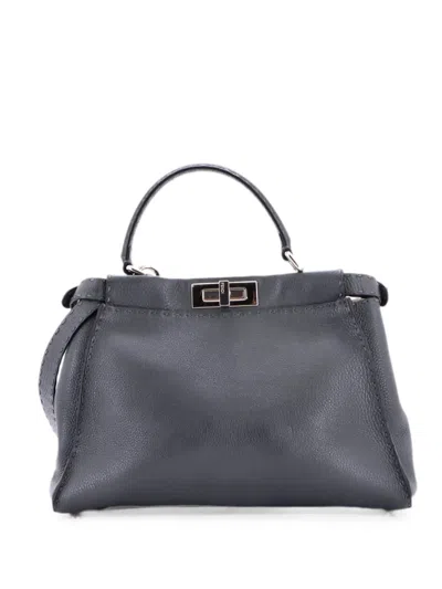 Pre-owned Fendi Selleria Peekaboo Bag Leather Medium Satchel In Gray