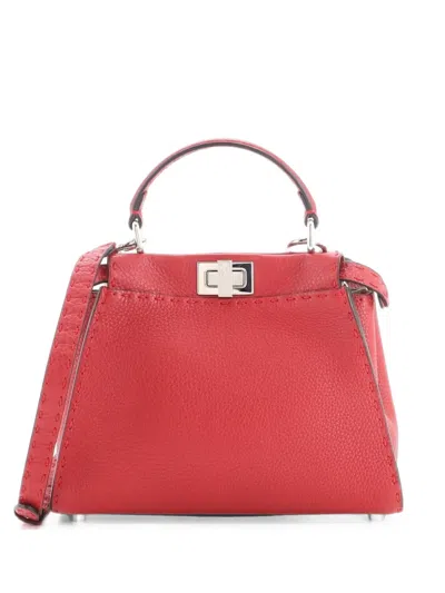 Pre-owned Fendi Selleria Peekaboo Bag Leather Mini Satchel In Red