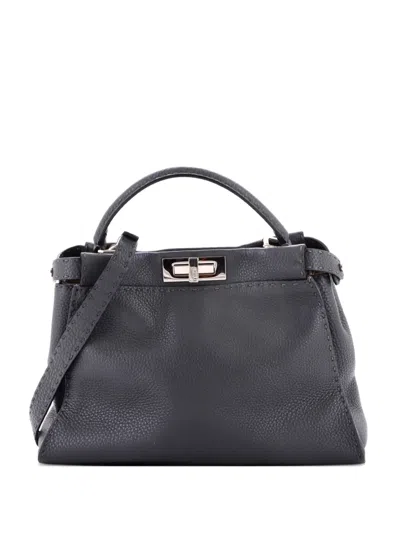 Pre-owned Fendi Selleria Peekaboo Bag Rigid Leather Regular Satchel In Grey