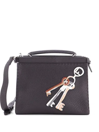 Pre-owned Fendi Selleria Peekaboo Fit Bag Leather With Applique Mini Crossbody Bag In Brown