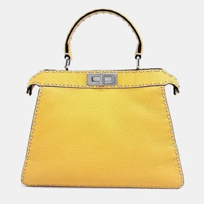 Pre-owned Fendi Selleria Peekaboo I See U Medium Handbag In Yellow