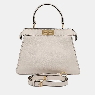 Pre-owned Fendi Selleria Peekaboo I See U Medium In Sand