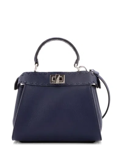 Pre-owned Fendi Selleria Peekaboo Iseeu Bag Leather Petite Satchel In Blue