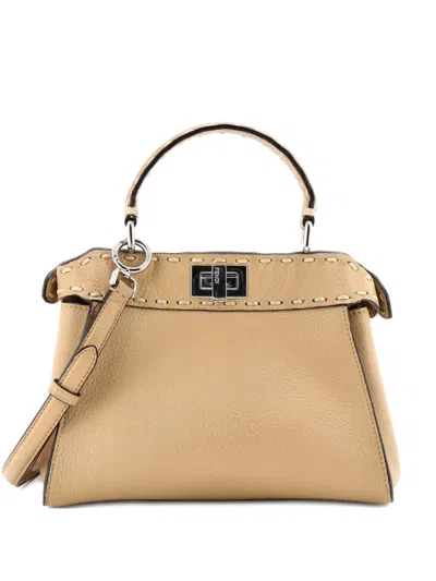Pre-owned Fendi Selleria Peekaboo Iseeu Bag Leather Petite Satchel In Neutral