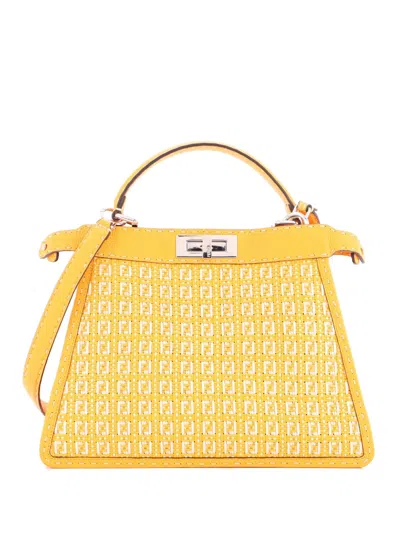 Pre-owned Fendi Selleria Peekaboo Iseeu Bag Zucca Woven Leather Medium Shoulder Bag In Orange