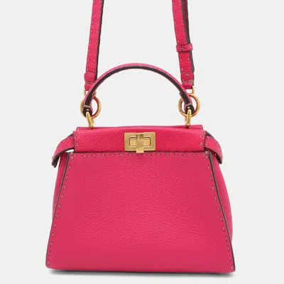 Pre-owned Fendi Selleria Peekaboo Mini Leather Shoulder Bag In Pink