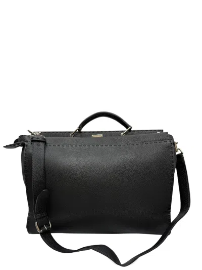 Pre-owned Fendi Selleria Peekaboo Top Handle Bag In Black