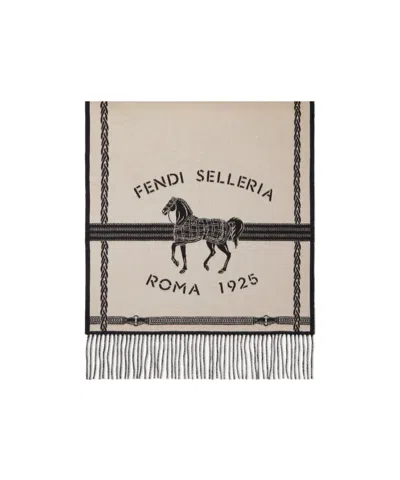 Fendi Equestrian-print Scarf In Neutral