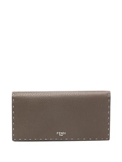 Fendi Selleria Stitched Wallet In Brown