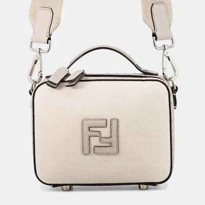 Pre-owned Fendi Selleria Suitcase 2way Bag Gray Canvas Leather Size Mini In Grey