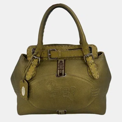 Pre-owned Fendi Selleria Villa Borghese Gold Leather Tote Bag