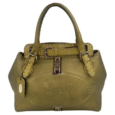 Pre-owned Fendi Selleria Villa Borghese Gold Leather Tote In Brown