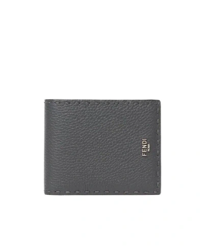 Fendi Selleria Wallet Asphalt Gray And Pink Selleria Bi-fold Wallet With 132 Hand-sewn Stitches
