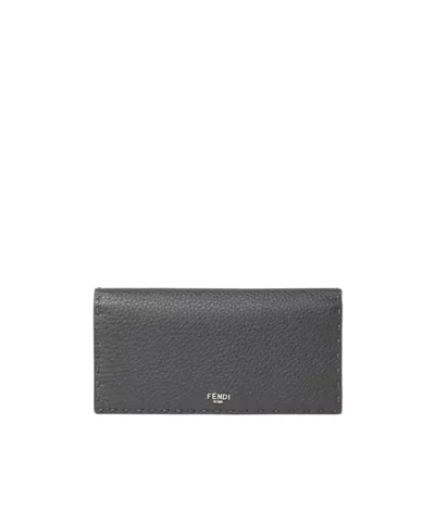 Fendi Selleria Wallet Asphalt Gray And Pink Selleria Wallet With 141 Hand-sewn Stitches
