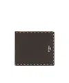 Fendi Exposed Stitching Leather Bifold Wallet In Black