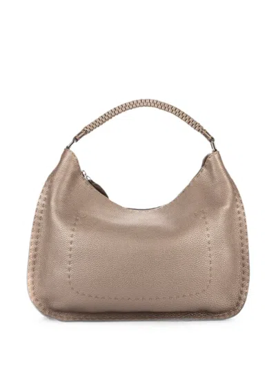 Pre-owned Fendi Selleria Whipstitch Tote Bag In Gray
