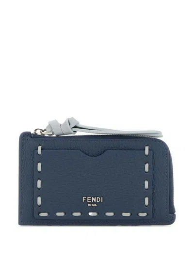 Fendi Selleria Zip-around Cardcase In Blue