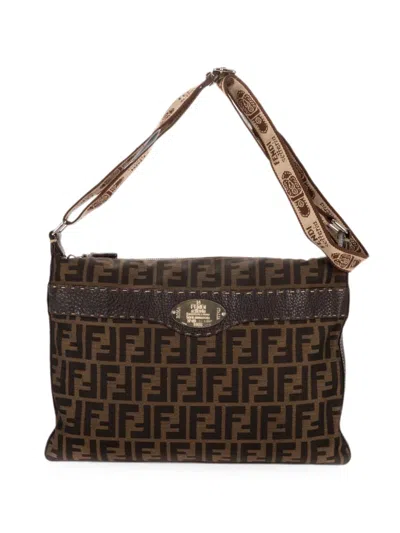 Pre-owned Fendi Selleria Zucca Shoulder Bag In Brown