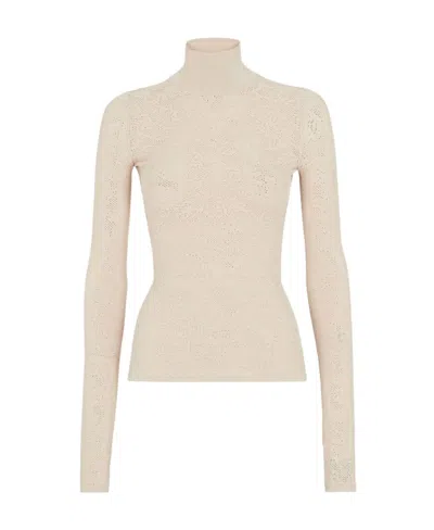 Fendi Semi-sheer Floral-embroidered Jumper In Nude