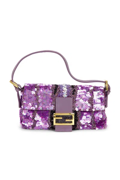 Pre-owned Fendi Sequin Baguette Shoulder Bag In Purple