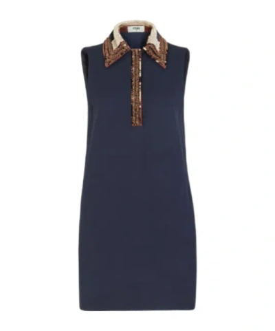 Fendi Sequin Embellished Sleeveless Mini Dress In Blue