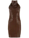 Fendi Sequin-embellished Wool Mini Dress In Brown
