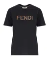 Fendi Logo Detailed Crewneck T-shirt In Black