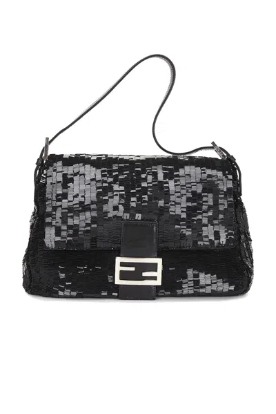 Pre-owned Fendi Sequin Mama Baguette Shoulder Bag In Black