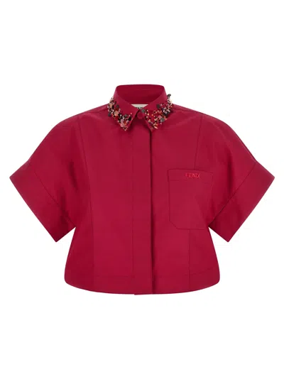 Fendi Sequin-embellished Collar Shirt In Red