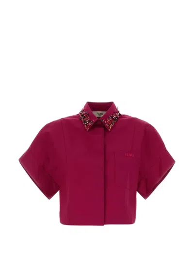 Fendi Sequin-embellished Cropped Shirt In Burgundy