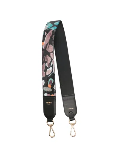 Fendi Sequin-embellished Leather Bag Strap In Black