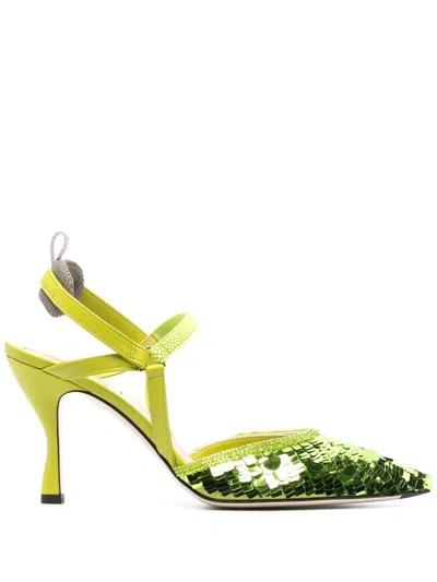 Fendi Sequinned Point-toe Pumps In Grün