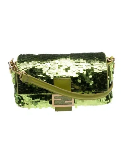 Pre-owned Fendi Sequins Baguette In Green