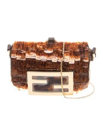 Pre-owned Fendi Sequins Baguette Nano 2024 In Brown