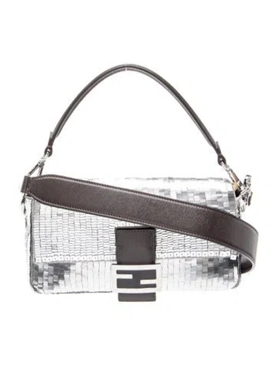 Pre-owned Fendi Sequins Baguette In Silver