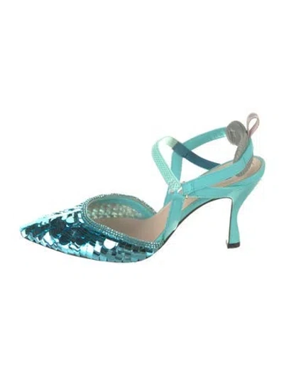 Pre-owned Fendi Sequins Sequin Embellishments Slingback Pumps In Blue