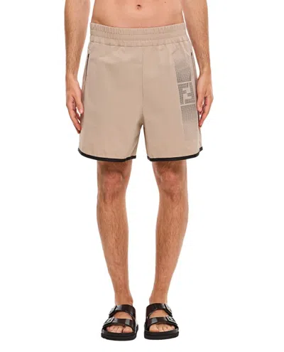 Fendi Ff-print Track Shorts In Beige