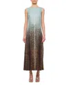 Fendi Silk Midi Dress With Gradient Design In Grey