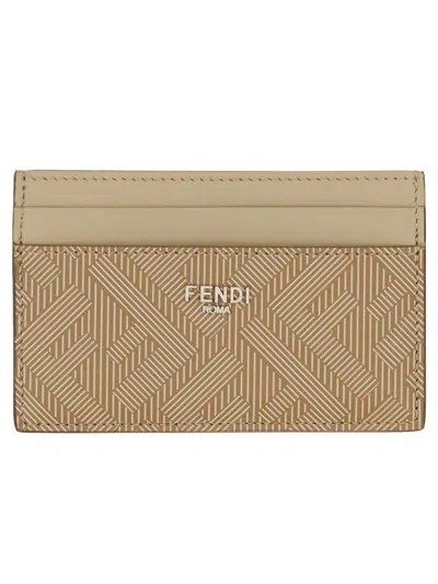Fendi Compact Geometric Pattern Card Holder In Beige