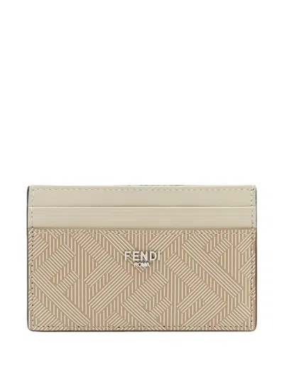 Fendi Shadow Card Holder In Latte-sabbia-p