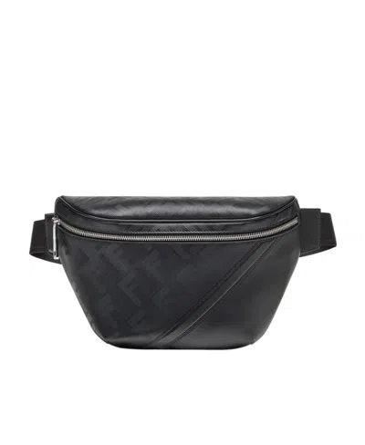 Fendi Shadow Diagonal Leather Belt Bag In Black